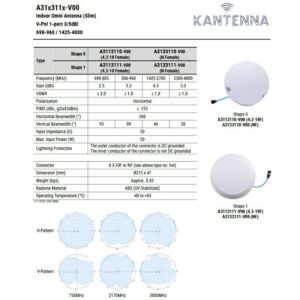 ANTENA INDOOR SLIM 698-4000MHz 50W  4.3-10F 153dBc sufitowa dookólna okrągła