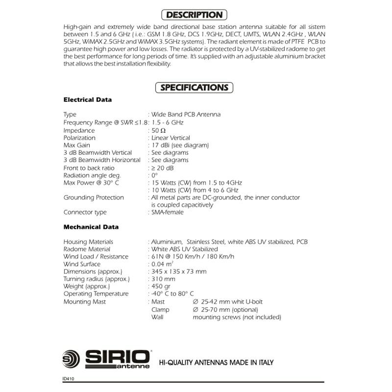 ANTENA LTE SPH 1,5-6 GHZ 17dBi szerokopasmowa SMA-F CELL-LAN 5G