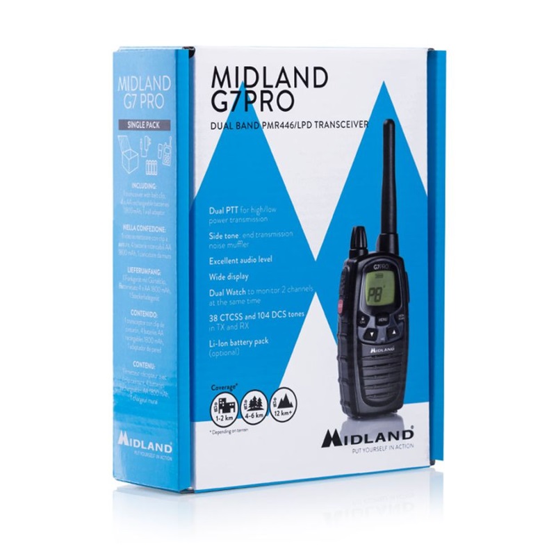 RADIO PMR MIDLAND G7-PRO Single PMR/LPD radio+ład.ścien.+4accu