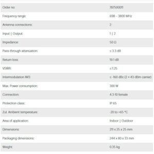 SPLITTER 2-WAY 698-3800MHz 300W 4.3-10F Kathrein DS