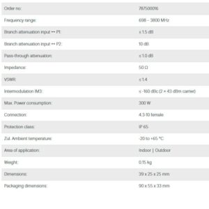 TAPPER 10dB 698-3800MHz 300W 4.3-10F  160dBc