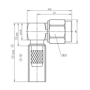 SMA-M WTYK KĄTOWY NA RG-223/142 lut/zagn Au
